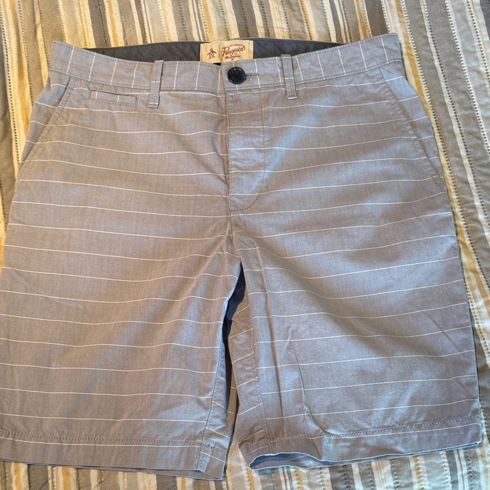 Original Penguin Light Gray Striped Shorts